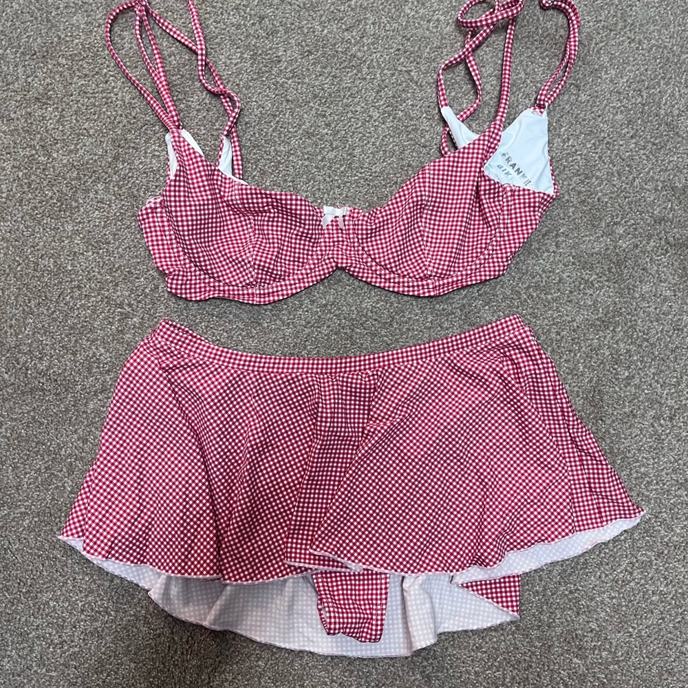 Frankie's Bikinis Red Gingham Underwire Bikini Top with Skirted Bottom